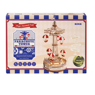 Robotime Rokr DIY Music Box Parachute Tower Wooden Building Block Amusement Park
