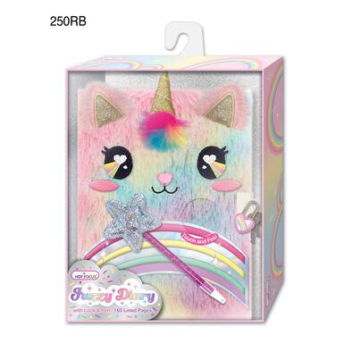 Hot Focus Rainbow Fuzzy Diary Book With Lock Set